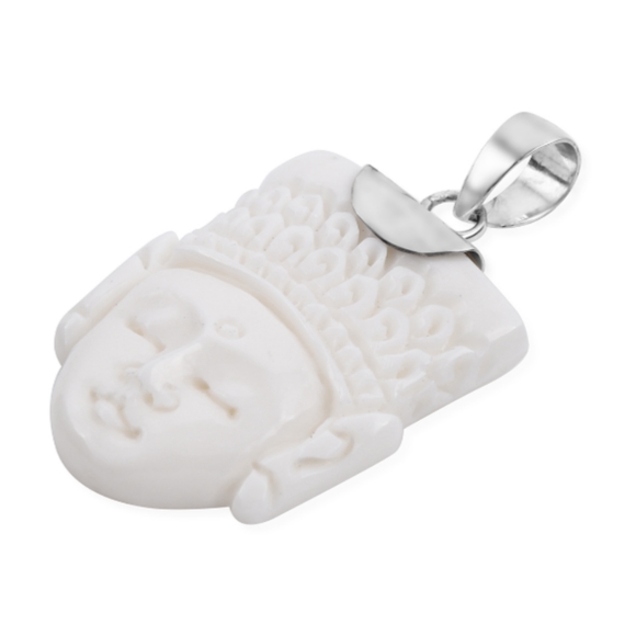 BALI GODDESS CARVED BONE BUDDHA PENDANT - Picture 2 of 4
